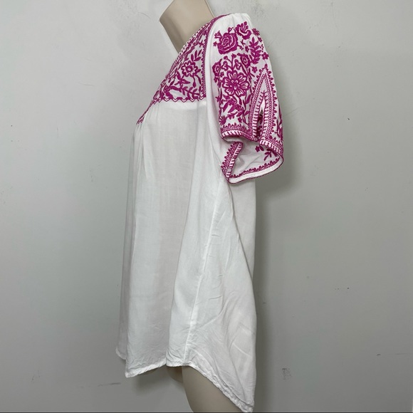 Savanna Jane embroidered boho peasant blouse top pink white size Large L - Picture 9 of 10